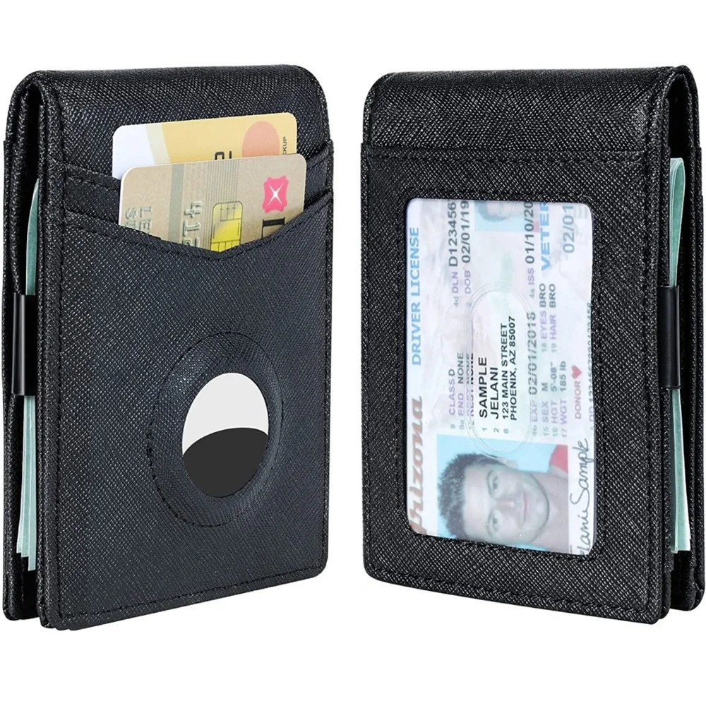 NEW! Slim Bifold Wallet With Integrated Case Holder for AirTag Black-Crosshatch